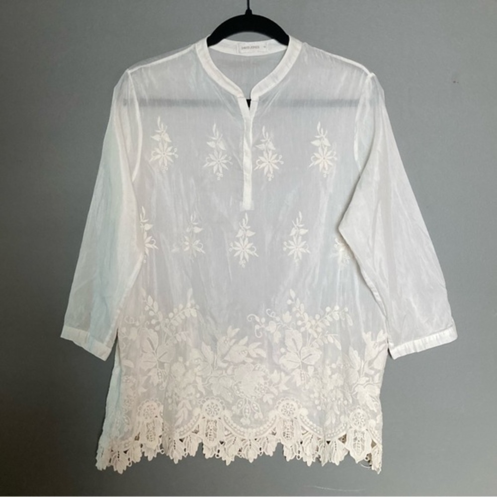 David Jones tunic blouse cotton silk lace antique style‎ large / uk Aus 12